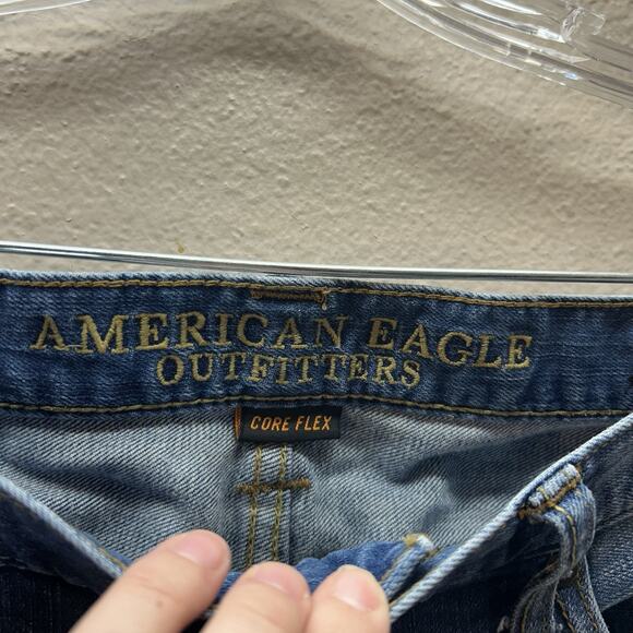 American Eagle Men’s 32x32 Blue Denim Jeans Slim Core Flex Distressed - Picture 5 of 9